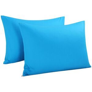 2Pcs Egyptian Cotton Pillowcases with Zipper Closure Blue Standard(20"x26")